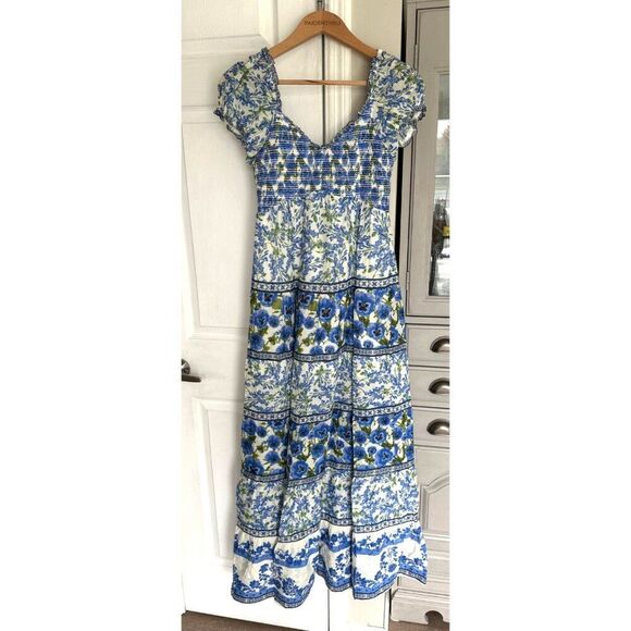 Alice + Olivia Rosalyn Maxi Dress Size 6 Blue White Boho - Picture 2 of 11